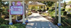Image of The Children's Garden's main entrance with view of the Gayle Edwards gazebo.